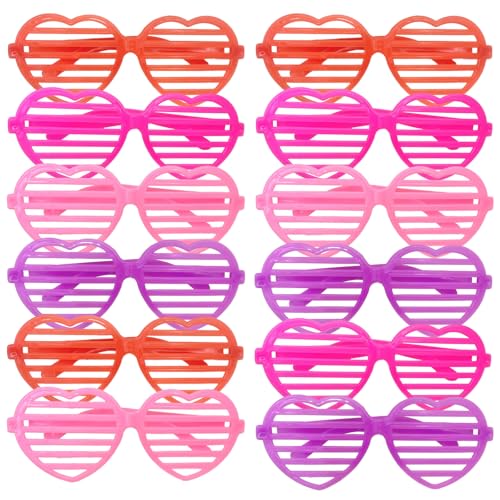 BOZILY 8 x Jalousien-Sonnenbrillen, 4 Farben in Neonfarben, Herz-Sonnenbrille, 80er-Jahre-Party-Sonnenbrille, Disco-Shutter-Brille, Karnevalsszenen-Zubehör von BOZILY