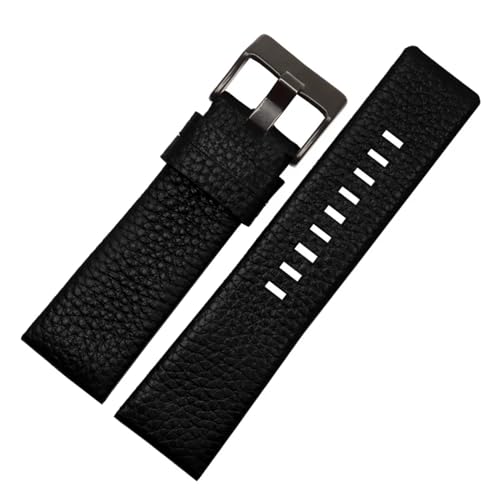 Echtes Lederarmband 22 24 mm 26 mm 27 28 30 mm Litchi-Korn-Armband for Diesel-Uhrenarmband DZ7256 DZ4344 DZ1657 DZ1206 Armband (Color : Black Black Buckle, Size : 24mm) von BOtizr