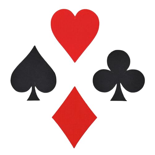 4er Set Poker Herz Karo Pik Kreuz – Hochwertige Aufnäher zum Aufbügeln & Aufnähen | Gestickte Bügelpatches für Karneval, Fasching, Kostüm Patch Applikation von BP BRAUNERT PATCHES