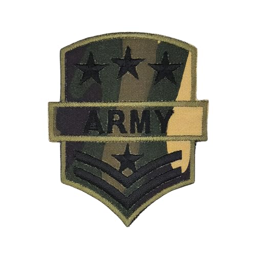 Army Abzeichen Camouflage Schwarz Aufnäher zum aufbügeln oder aufnähen Bügelbild Stern Tarnfarbe Aufbügler für Kleidung gestickter Bügelflicken Applikation Kostüm Patch Größe 6,4 x 7,8 cm von BP BRAUNERT PATCHES