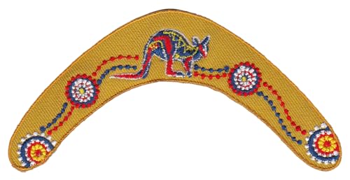 Australien Boomerang Beige Gestickt Aufnäher zum aufbügeln oder aufnähen Bügelbild Aufbügler für Kleidung Bügelpatch Applikation Känguru Kangaroo Patch Größe 11 x 5,2 cm von BP BRAUNERT PATCHES