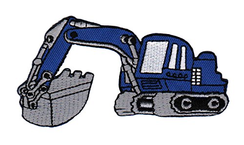 Bagger Blau Baustelle Aufnäher zum aufbügeln oder aufnähen Bügelbild Aufbügler für Kleidung gestickter Bügelflicken Applikation Patch Größe 9,8 x 5,2 cm von BP BRAUNERT PATCHES