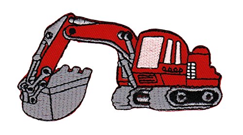 Bagger Rot Baustelle Aufnäher zum aufbügeln oder aufnähen Bügelbild Aufbügler für Kleidung gestickter Bügelflicken Applikation Patch Größe 9,8 x 5,2 cm von BP BRAUNERT PATCHES