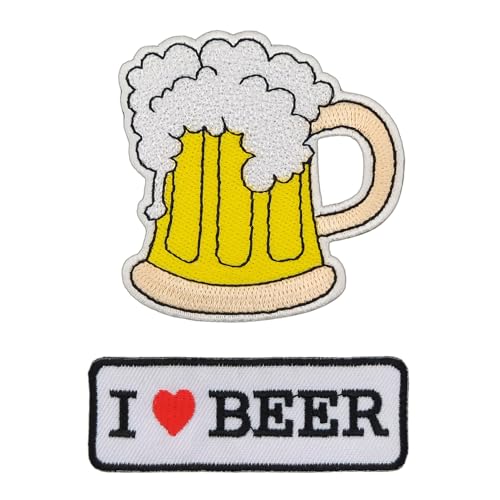 Bierkrug und I Love Beer 2er Set Aufnäher zum aufbügeln Bügelbild Applikation Bügelflicken Patch Größe: Bierkrug = 6,5 x 6,7 cm/I Love Beer = 7,4 x 2,7 cm von BP BRAUNERT PATCHES