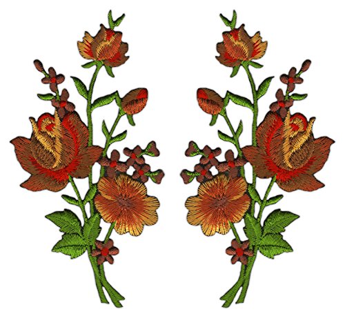 Blumen Set Braun 2 Stück Aufnäher zum aufbügeln oder aufnähen Bügelbild Aufbügler für Kleidung gestickter Bügelpatch Applikation Patch Größe einer Blume 5,5 x 11,0 cm von BP BRAUNERT PATCHES