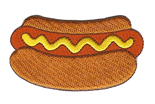 Bockwurst Hot Dog Gestickt Aufnäher zum aufbügeln oder aufnähen Bügelbild Aufbügler für Kleidung gestickter Bügelpatch Applikation Wurst mit Senf im Brötchen Patch Größe 8,0 x 4,4 cm von BP BRAUNERT PATCHES