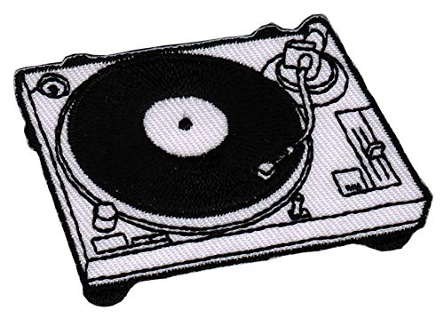 DJ Plattenspieler Weiß Turntable Gestickt Aufnäher zum aufbügeln oder aufnähen Bügelbild Aufbügler für Kleidung Bügelpatch Applikation Schallplattenspieler Musik Patch Größe 6,5 x 4,0 cm von BP BRAUNERT PATCHES