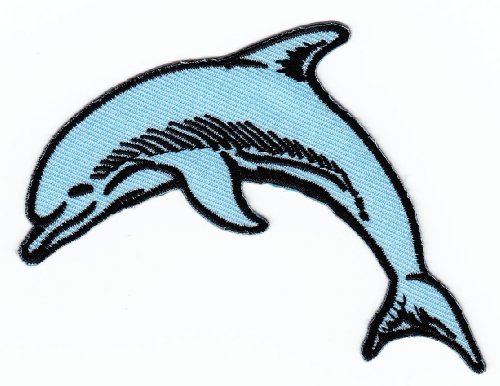 Delfin Wal Delphin Blau Aufnäher zum aufbügeln Bügelbild Aufbügler Applikation Bügelflicken Patch Größe 9 x 6,8 cm von BP BRAUNERT PATCHES