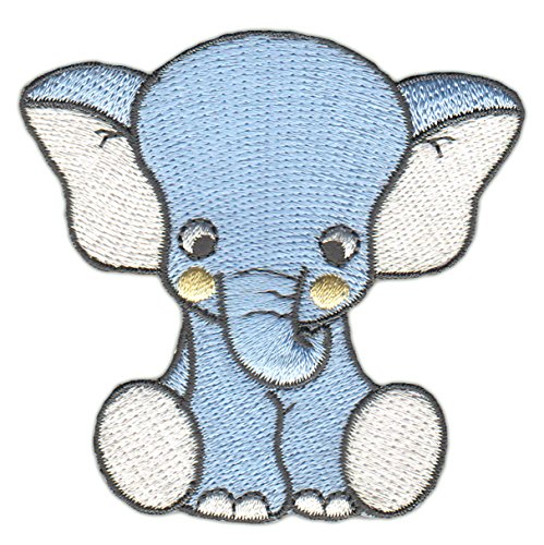 Elefant Baby Blau Aufnäher zum aufbügeln oder aufnähen Bügelbild Aufbügler für Kleidung gestickter Bügelpatch Applikation Patch Größe 7,3 x 7,0 cm von BP BRAUNERT PATCHES