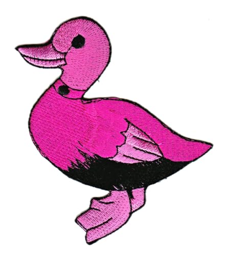 Ente Rosa Pink Aufnäher zum aufbügeln oder aufnähen Bügelbild Aufbügler für Kleidung gestickter Bügelpatch Applikation Stockente Vogel Patch Größe 8,3 x 8,4 cm von BP BRAUNERT PATCHES