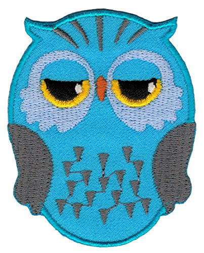 Eule Blau Aufnäher zum aufbügeln oder aufnähen Bügelbild Aufbügler für Kleidung gestickter Bügelpatch Applikation Nachteule Owl Patch Größe 5,1 x 6,6 cm von BP BRAUNERT PATCHES