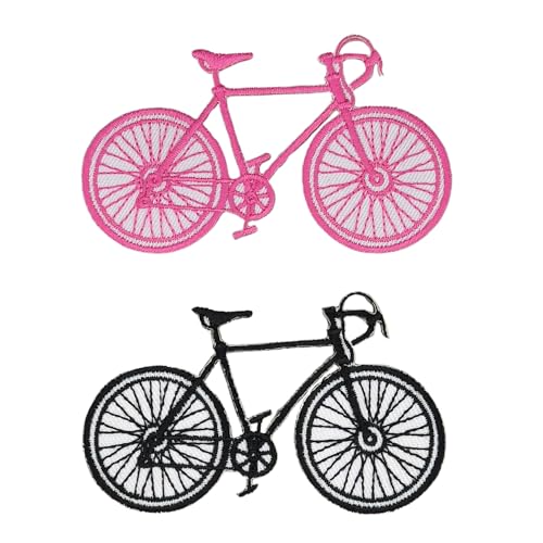 Fahrrad 2er Set Schwarz und Rosa Aufnäher zum aufbügeln Bügelbild Rennrad Applikation Bügelflicken Patch Größe: 8,4 x 5,2 cm von BP BRAUNERT PATCHES