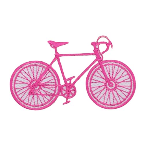 Fahrrad Rosa Pink Rennrad Aufnäher zum aufbügeln oder aufnähen Bügelbild Aufbügler für Kleidung gestickter Bügelflicken Applikation Patch Größe 8,4 x 5,2 cm von BP BRAUNERT PATCHES