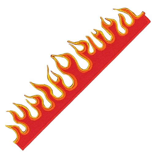 Feuer Flammen Aufnäher zum aufbügeln oder aufnähen Bügelbild Fire Flame Aufbügler für Kleidung gestickter Bügelflicken Applikation Iron on Patch Größe 12,5 x 3,2 cm von BP BRAUNERT PATCHES