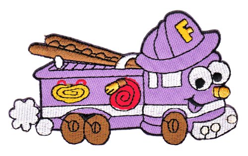 Feuerwehr Auto Lila Aufnäher zum aufbügeln oder aufnähen Bügelbild Aufbügler für Kleidung gestickter Bügelflicken Kinder Baby Applikation Patch Größe 10,7 x 6,3 cm von BP BRAUNERT PATCHES