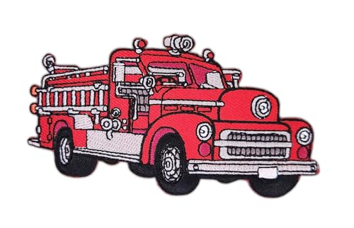 Feuerwehr Auto Oldtimer Aufnäher zum aufbügeln oder aufnähen Bügelbild Aufbügler für Kleidung gestickter Bügelpatch Applikation Fahrzeug Patch Größe 11,2 x 6,2 cm von BP BRAUNERT PATCHES