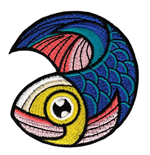 Fisch Blau Aufnäher zum aufbügeln oder aufnähen Bügelbild Aufbügler für Kleidung gestickter Bügelpatch Applikation Rockabilly Patch Größe 7,0 x 7,5 cm von BP BRAUNERT PATCHES