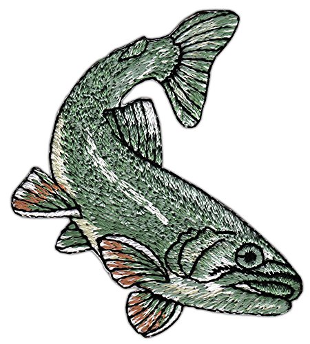 Fisch Grün Karpfen Aufnäher zum aufbügeln oder aufnähen Bügelbild Aufbügler für Kleidung gestickter Bügelpatch Applikation Angeln Patch Größe 6,0 x 7,0 cm von BP BRAUNERT PATCHES