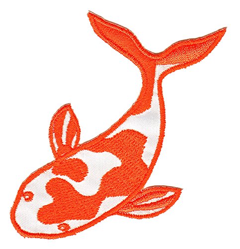 Fisch Koi Orange Aufnäher zum aufbügeln oder aufnähen Bügelbild Aufbügler für Kleidung gestickter Bügelpatch Applikation Karpfen Patch Größe 8,5 x 7,0 cm von BP BRAUNERT PATCHES