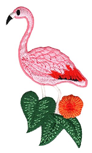 Flamingo Vogel Aufnäher zum aufbügeln oder aufnähen Bügelbild Aufbügler für Kleidung gestickter Bügelpatch Applikation Patch Größe 5,4 x 9,0 cm von BP BRAUNERT PATCHES