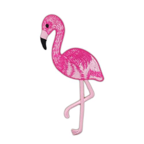 Flamingo Vogel Pink Aufnäher zum aufbügeln oder aufnähen Bügelbild Aufbügler für Kleidung gestickter Bügelpatch Applikation Patch Größe 5,3 x 10,1 cm von BP BRAUNERT PATCHES