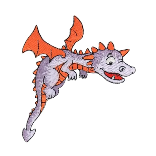 Fliegender Drache Lila Aufnäher zum aufbügeln oder aufnähen Bügelbild Kinder Bügelpatch Aufbügler für Kleidung gestickter Bügelflicken Applikation Patch Größe 8,5 x 9,6 cm von BP BRAUNERT PATCHES