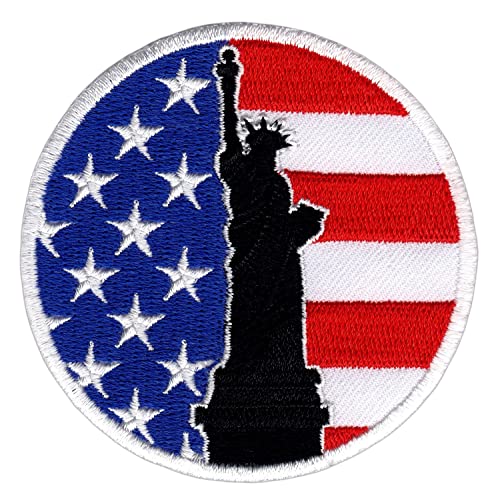 Freiheitsstatue Flagge USA Amerika Aufnäher zum aufbügeln oder aufnähen Bügelbild Aufbügler für Kleidung gestickter Bügelpatch Applikation Patch Größe 7 x 7 cm von BP BRAUNERT PATCHES