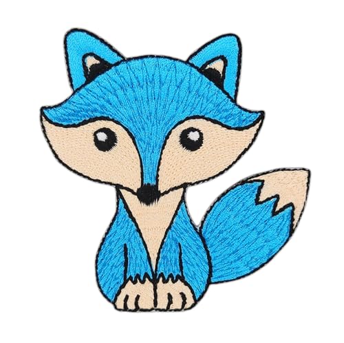 Fuchs Blau Aufnäher zum aufbügeln oder aufnähen Bügelbild Bügelpatch Kinder Aufbügler für Kleidung Bügelflicken Tier Patch Applikation Flicken Größe 7,5 x 7,7 cm von BP BRAUNERT PATCHES