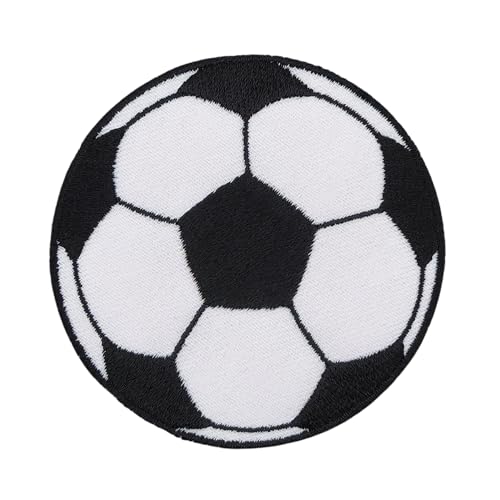 Fußball Schwarz Weiß Ball Aufnäher zum aufbügeln oder aufnähen Bügelbild Aufbügler für Kleidung gestickter Bügelpatch Applikation Sport Champion Patch Größe 7 x 7 cm von BP BRAUNERT PATCHES