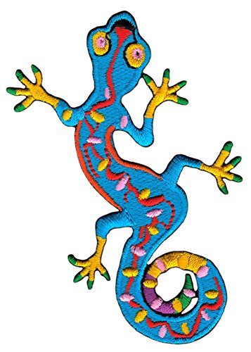 Gecko Blau Aufnäher zum aufbügeln oder aufnähen Bügelbild Aufbügler für Kleidung gestickter Bügelpatch Applikation Gekko Geko Salamander Echse Patch Größe 6 x 9,5 cm von BP BRAUNERT PATCHES