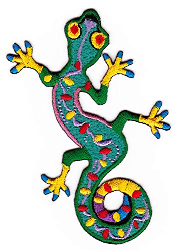 Gecko Grün Gekko Salamander Echse Aufnäher zum aufbügeln Bügelbild Aufbügler Bügelflicken Patch Größe 6 x 9,5 cm von BP BRAUNERT PATCHES