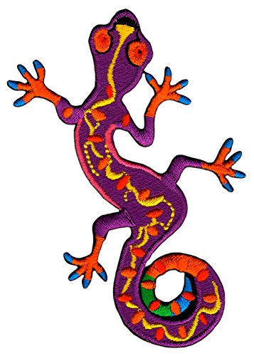 Gecko Lila Aufnäher zum aufbügeln oder aufnähen Bügelbild Aufbügler für Kleidung gestickter Bügelpatch Applikation Gekko Geko Salamander Echse Patch Größe 6 x 9,5 cm von BP BRAUNERT PATCHES