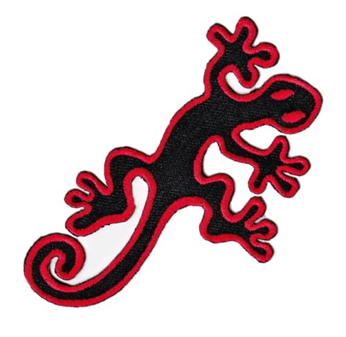 Gecko Schwarz Rot Gekko Salamander Echse Aufnäher zum aufbügeln Bügelbild Bügelflicken Applikation Patch Größe 6,4 x 9,6 cm von BP BRAUNERT PATCHES