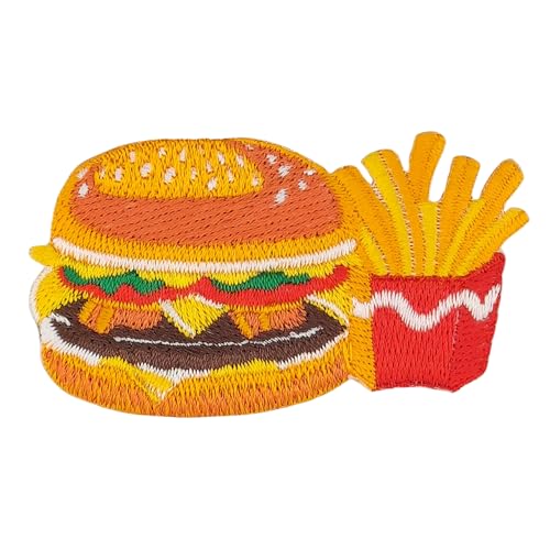 Gestickter Cheeseburger und Pommes Aufnäher zum aufbügeln oder aufnähen Bügelbild Burger Essen Fast Food Bügelpatch Aufbügler für Kleidung Bügelflicken Applikation Patch Größe 7,0 x 3,9 cm von BP BRAUNERT PATCHES