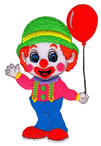 Gestickter Clown mit rotem Luftballon Aufnäher zum aufbügeln oder aufnähen Bügelbild Aufbügler für Kleidung Bügelpatch Applikation Zirkus Patch Größe 6,0 x 8,5 cm von BP BRAUNERT PATCHES