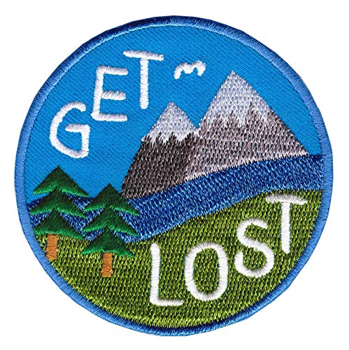 Get Lost Wandern Berge Aufnäher zum aufbügeln oder aufnähen Bügelbild Aufbügler für Kleidung gestickter Bügelpatch Applikation Natur Gebirge Landschaft Patch Größe 6,8 x 6,8 cm von BP BRAUNERT PATCHES