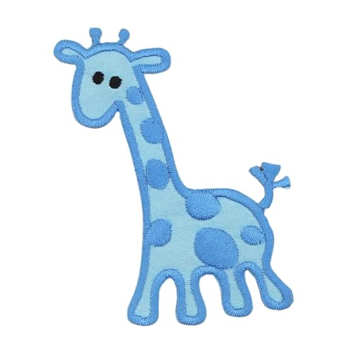 Giraffe Blau Aufnäher zum aufbügeln oder aufnähen Bügelbild Aufbügler für Kleidung gestickter Bügelpatch Applikation Patch Größe 5,4 x 6,8 cm von BP BRAUNERT PATCHES