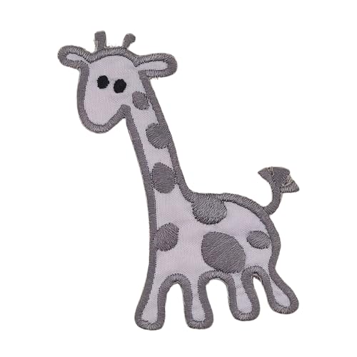 Giraffe Grau Aufnäher zum aufbügeln oder aufnähen Bügelbild Aufbügler für Kleidung gestickter Bügelpatch Applikation Patch Größe 5,4 x 6,8 cm von BP BRAUNERT PATCHES