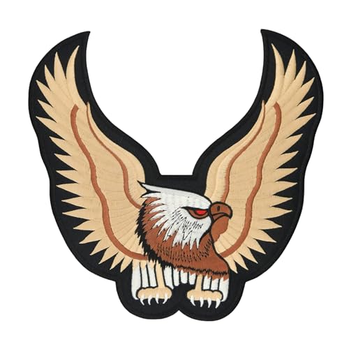 Großer Adler Rückenpatch Beige – 23,3 x 23,3 cm – Gestickter Aufnäher für Biker Rückenaufnäher XXL Flicken Eagle Vogel Patch Backpatch für Motorradjacken Kutten Lederwesten – Hochwertige Stickerei von BP BRAUNERT PATCHES