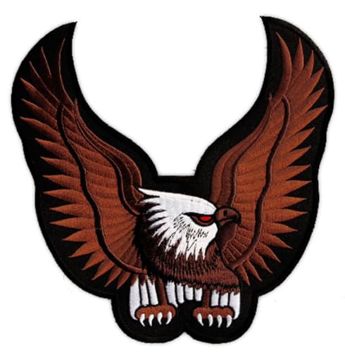 Großer Adler Rückenpatch Braun – 23,3 x 23,3 cm – Gestickter Aufnäher für Biker Rückenaufnäher XXL Flicken Eagle Vogel Patch Backpatch für Motorradjacken Kutten Lederwesten – Hochwertige Stickerei von BP BRAUNERT PATCHES