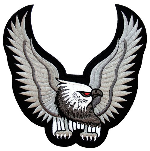 Großer Adler Rückenpatch Grau – 23,3 x 23,3 cm – Gestickter Aufnäher für Biker Rückenaufnäher XXL Flicken Eagle Vogel Patch Backpatch für Motorradjacken Kutten Lederwesten – Hochwertige Stickerei von BP BRAUNERT PATCHES