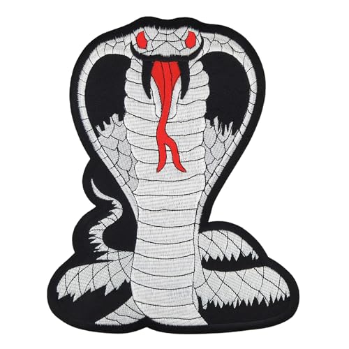 Großer Kobra Rückenpatch Schwarz – 18,2 x 22,8 cm – Gestickter Aufnäher für Biker Rückenaufnäher XXL Flicken Cobra Schlange Patch Backpatch für Motorradjacke Kutte Lederweste – Hochwertige Stickerei von BP BRAUNERT PATCHES