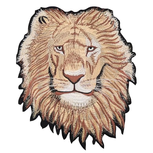 Großer Löwe Rückenpatch – 23,2 x 19,3 cm – Gestickter Aufnäher Biker Rückenaufnäher XXL Raubkatze Löwenkopf Panthera Bügelbild Backpatch für Motorradjacke Kutte Lederweste – Hochwertige Stickerei von BP BRAUNERT PATCHES