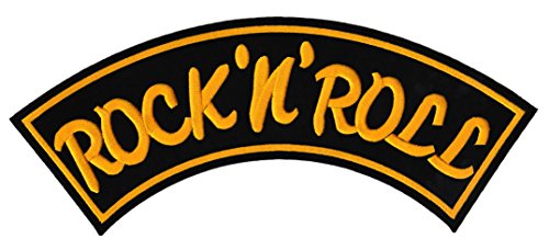 Großer ROCK 'N' ROLL Rückenpatch Gelb – 33,4 x 13,8 cm – Gestickter Top Rocker Aufnäher für Oberer Bogen, XXL Rückenaufnäher, Musik Patch Backpatch für Jacke Kutte Lederweste – Hochwertige Stickerei von BP BRAUNERT PATCHES