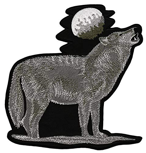 Großer Rückenpatch Heulender Wolf – 21,2 x 22,4 cm – Gestickter Aufnäher für Biker Rückenaufnäher XXL Flicken Mond Patch Backpatch für Motorradjacken Kutten Lederwesten – Hochwertige Stickerei von BP BRAUNERT PATCHES