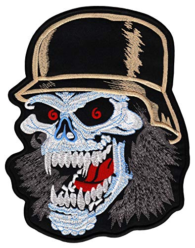 Großer Rückenpatch Werwolf mit Stahlhelm – 18,6 x 23,8 cm – Gestickter Aufnäher Biker Rückenaufnäher Totenkopf Schädel Patch Backpatch für Motorradjacken Kutten Lederwesten – Hochwertige Stickerei von BP BRAUNERT PATCHES