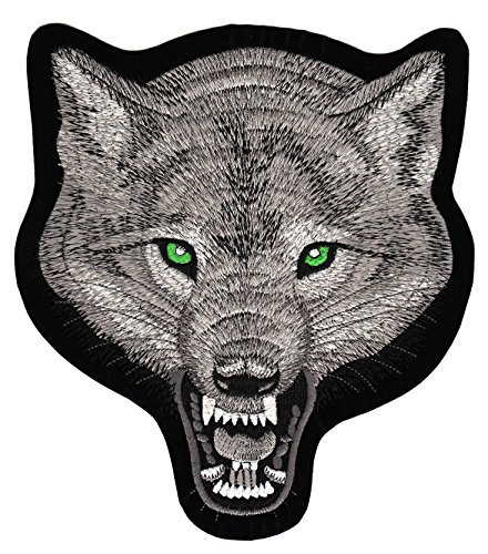 Großer Rückenpatch Wolf mit grünen Augen – 20,2 x 22,5 cm – Gestickter Aufnäher für Biker, Rückenaufnäher, XXL Flicken Patch Backpatch für Motorradjacken, Kutten, Lederwesten – Hochwertige Stickerei von BP BRAUNERT PATCHES