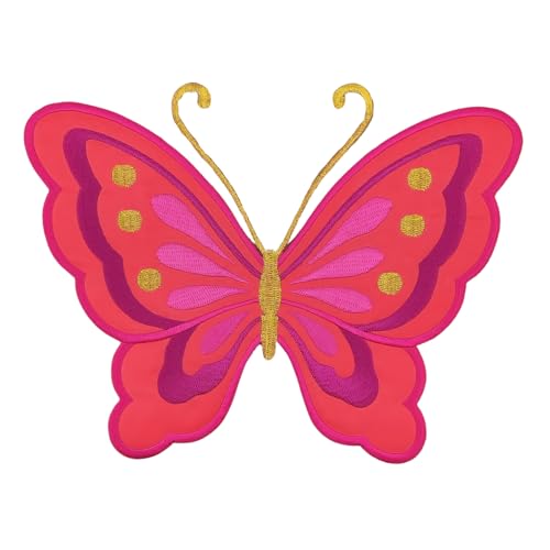 Großer Schmetterling Aufnäher Pink – 20,2 x 15,4 cm – Gestickter Rückenpatch Accessoires DIY Bügelbild Kleidung Applikation XXL Flicken Butterfly Patch Emblem Falter Backpatch – Hochwertige Stickerei von BP BRAUNERT PATCHES