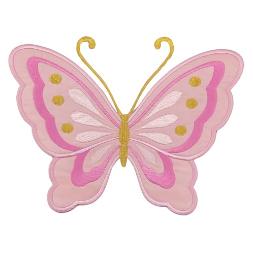 Großer Schmetterling Aufnäher Rosa – 20,2 x 15,4 cm – Gestickter Rückenpatch Accessoires DIY Bügelbild Kleidung Applikation XXL Flicken Butterfly Patch Emblem Falter Backpatch – Hochwertige Stickerei von BP BRAUNERT PATCHES