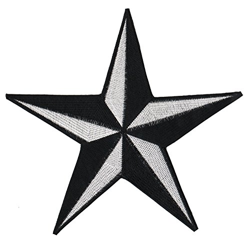 Großer Stern Rückenpatch Schwarz Weiß – 21,8 x 20,7 cm – Gestickter Aufnäher für Biker, Rückenaufnäher XXL Flicken Star Patch Backpatch für Motorradjacken Kutten Lederwesten – Hochwertige Stickerei von BP BRAUNERT PATCHES